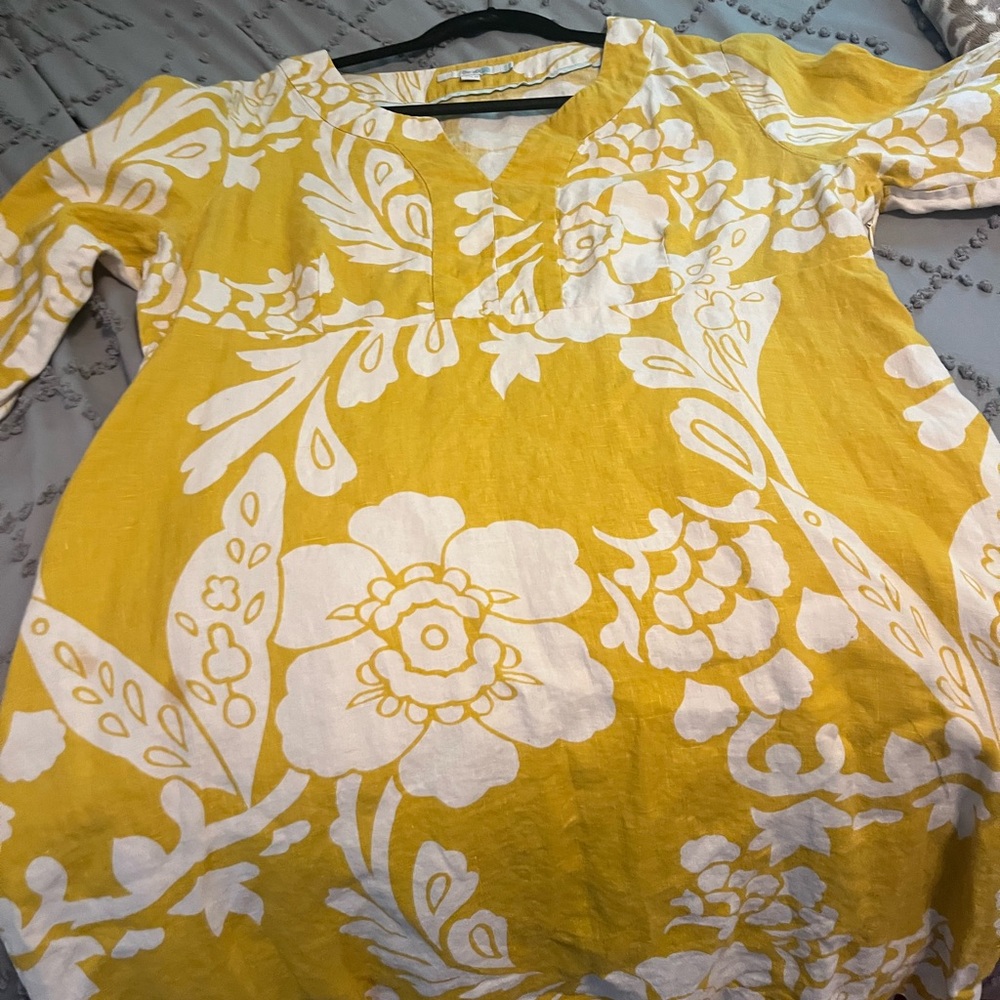Boden Sunlit Yellow and White Linen Dress